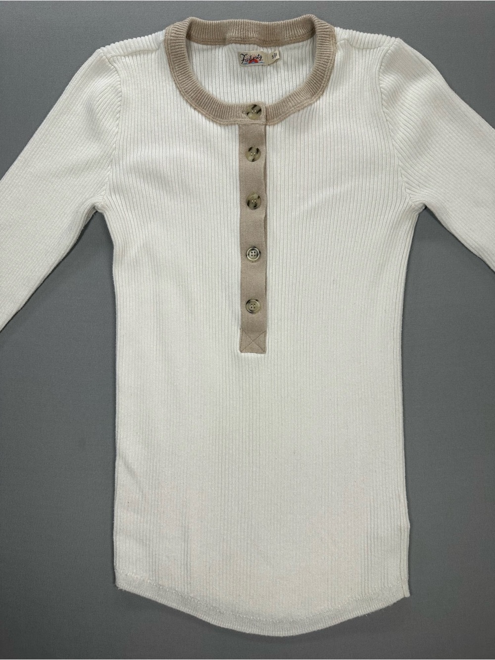 Faherty Mikki Henley Ribbed Sweater w/ Neutral Colorblocking - Fits XS (Label S) - Picture 5 of 15